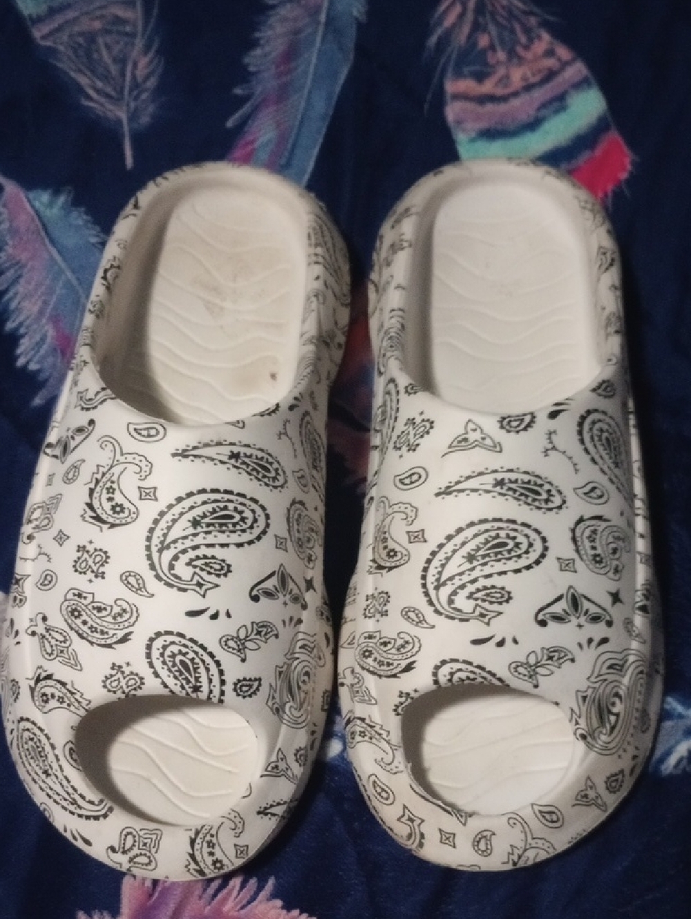 White Paisley Slip-On Clog Sandals